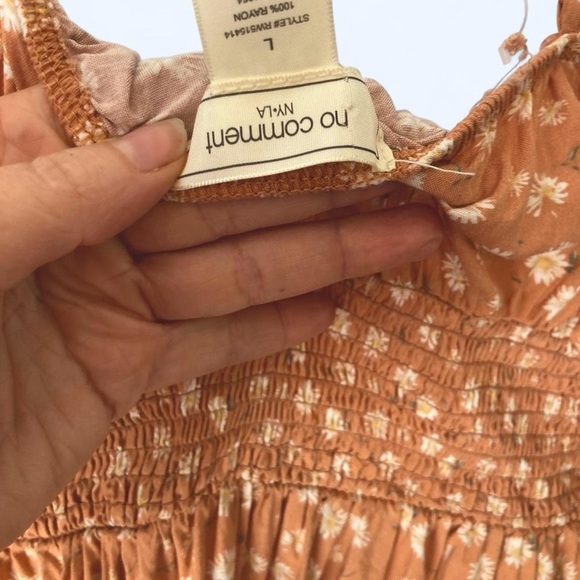 Peach Floral Spaghetti Strap Ruffle Sun Dress L - Picture 3 of 3